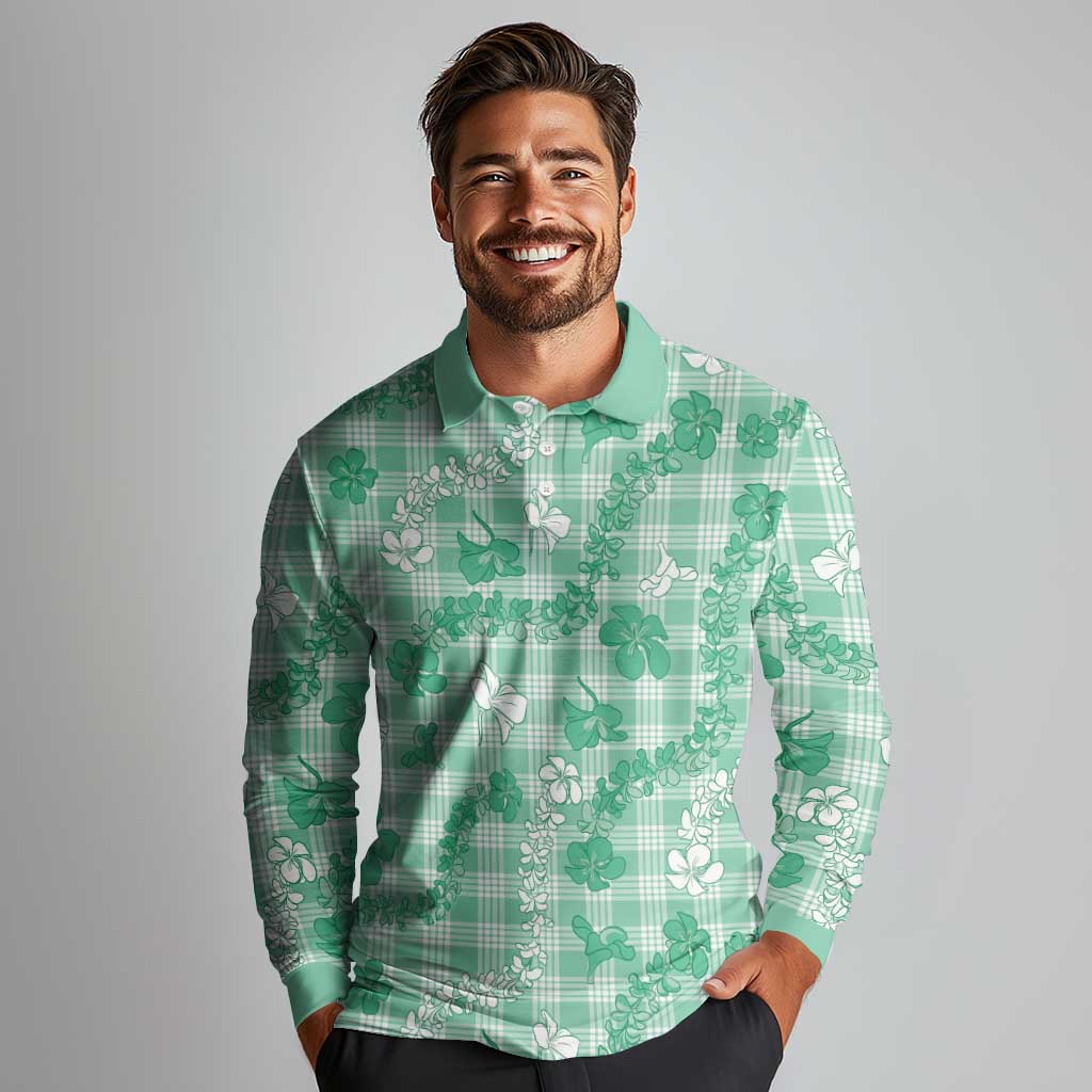Omaomao Aloha Hawaii Long Sleeve Polo Shirt Plumeria Lei With Palaka Motif LT14 - Polynesian Pride