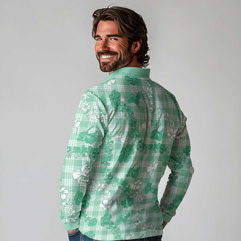 Omaomao Aloha Hawaii Long Sleeve Polo Shirt Plumeria Lei With Palaka Motif LT14 - Polynesian Pride