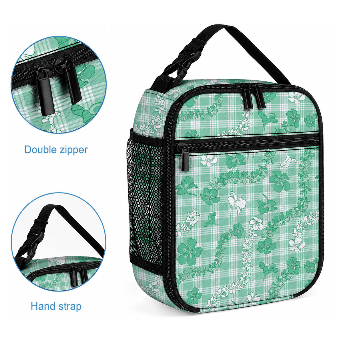 Omaomao Aloha Hawaii Lunch Bag Plumeria Lei With Palaka Motif