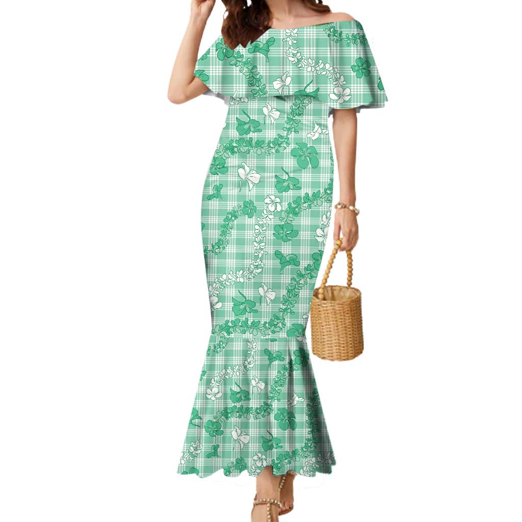 Omaomao Aloha Hawaii Mermaid Dress Plumeria Lei With Palaka Motif LT14 Women Green - Polynesian Pride