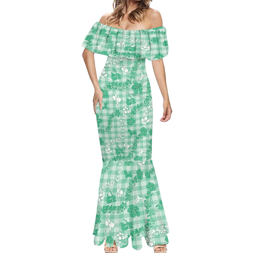 Omaomao Aloha Hawaii Mermaid Dress Plumeria Lei With Palaka Motif LT14 - Polynesian Pride