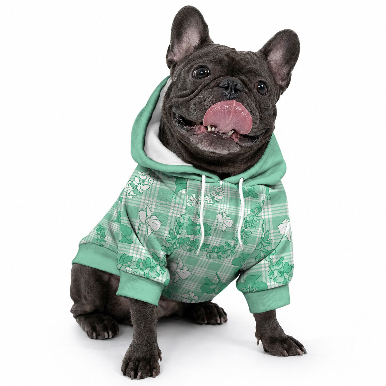 Omaomao Aloha Hawaii Pet Hoodie Plumeria Lei With Palaka Motif