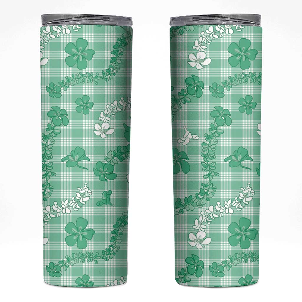 Omaomao Aloha Hawaii Skinny Tumbler Plumeria Lei With Palaka Motif LT14 Green - Polynesian Pride