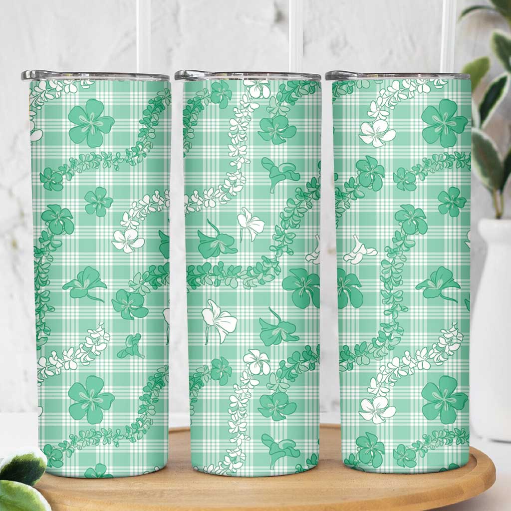 Omaomao Aloha Hawaii Skinny Tumbler Plumeria Lei With Palaka Motif LT14 - Polynesian Pride
