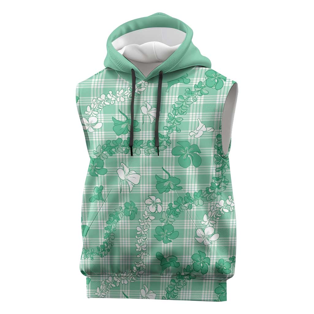Omaomao Aloha Hawaii Sleeveless Hoodie Plumeria Lei With Palaka Motif LT14 Green - Polynesian Pride