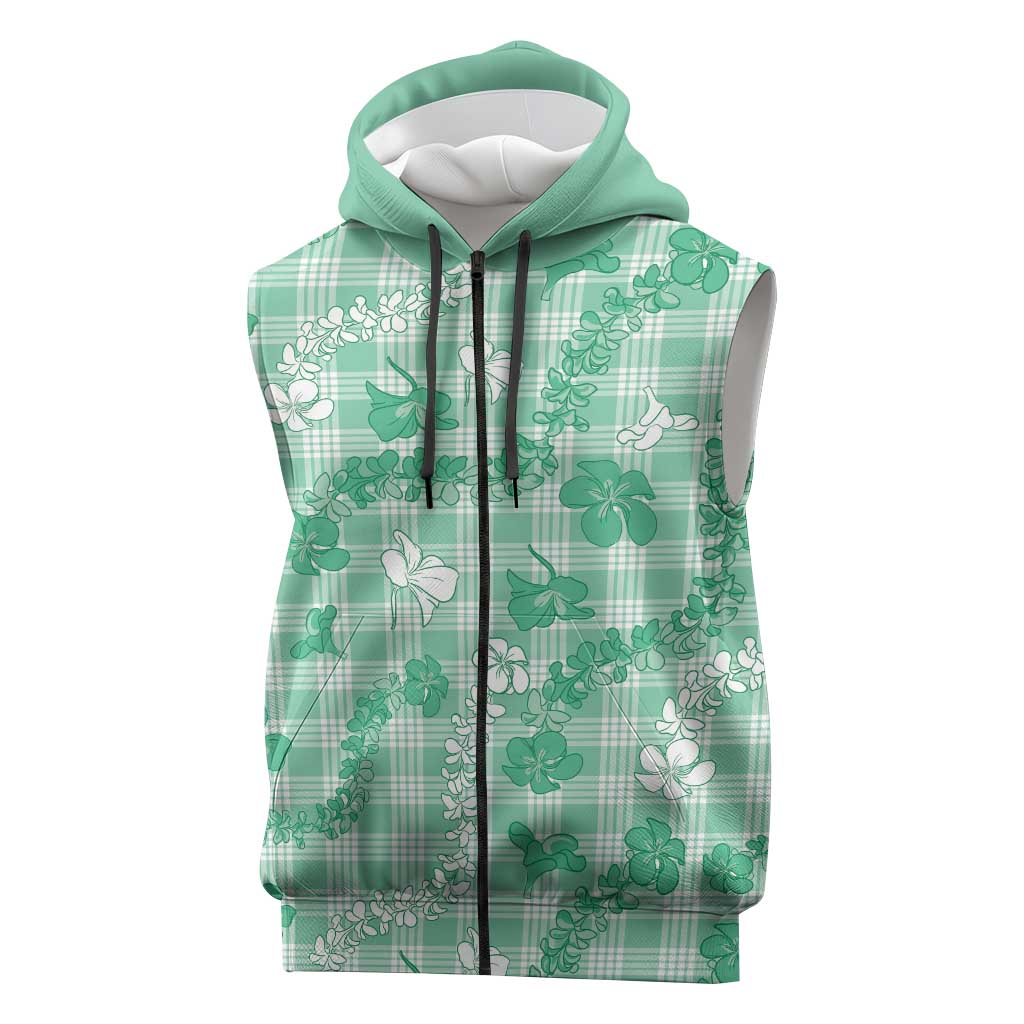 Omaomao Aloha Hawaii Sleeveless Zip Hoodie Plumeria Lei With Palaka Motif LT14 Green - Polynesian Pride