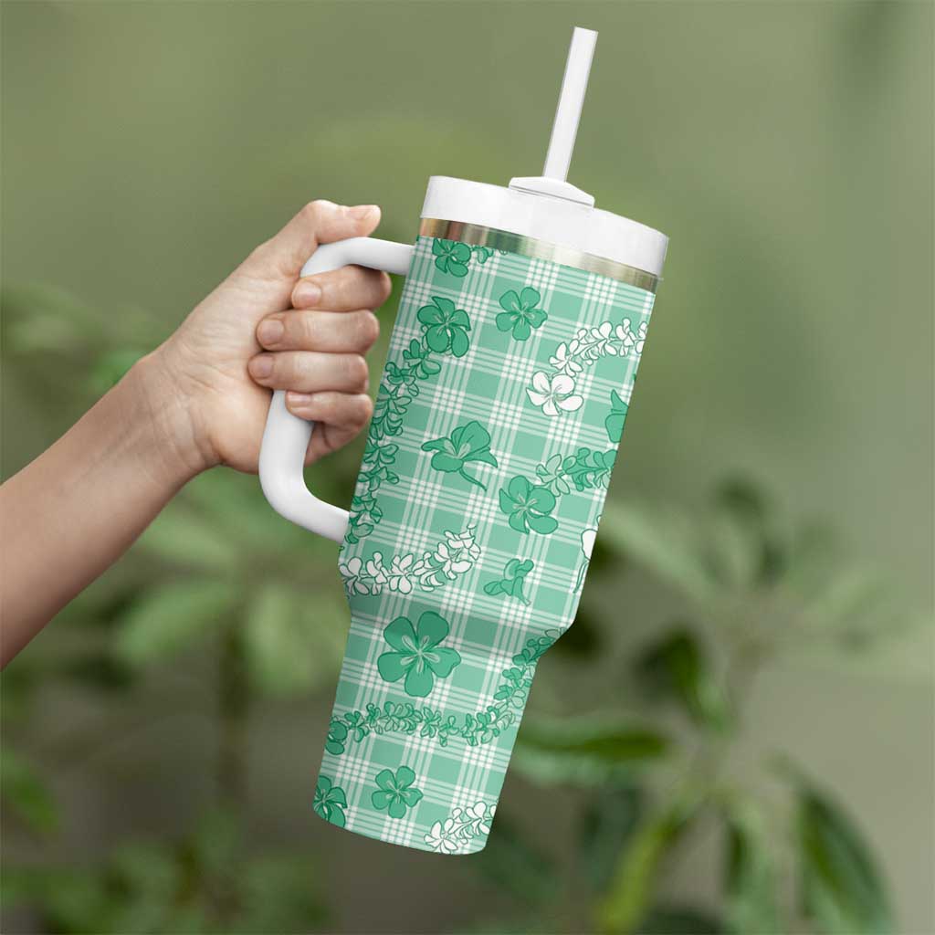Omaomao Aloha Hawaii Tumbler With Handle Plumeria Lei With Palaka Motif - Polynesian Pride