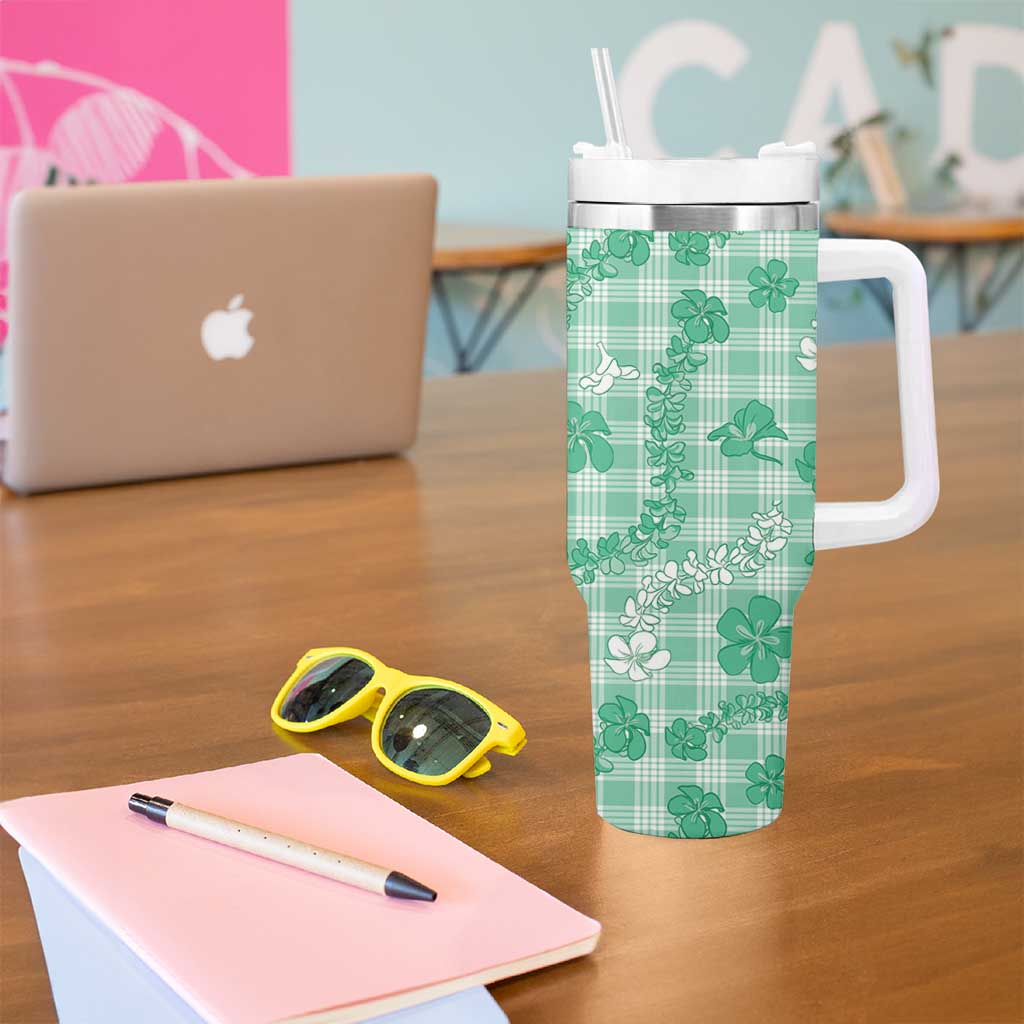 Omaomao Aloha Hawaii Tumbler With Handle Plumeria Lei With Palaka Motif - Polynesian Pride