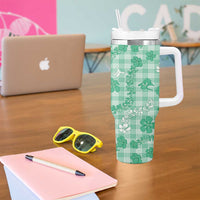 Omaomao Aloha Hawaii Tumbler With Handle Plumeria Lei With Palaka Motif - Polynesian Pride