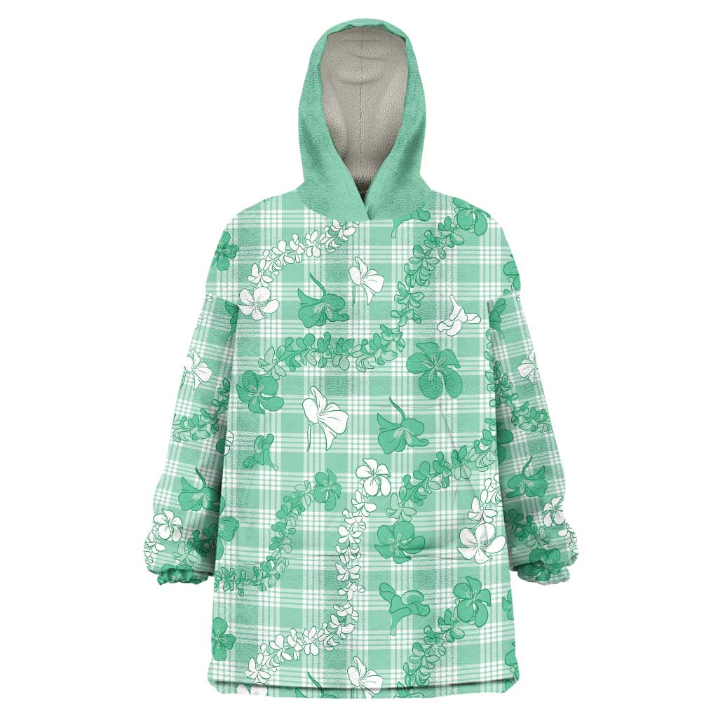 Omaomao Aloha Hawaii Wearable Blanket Hoodie Plumeria Lei With Palaka Motif LT14 One Size Green - Polynesian Pride