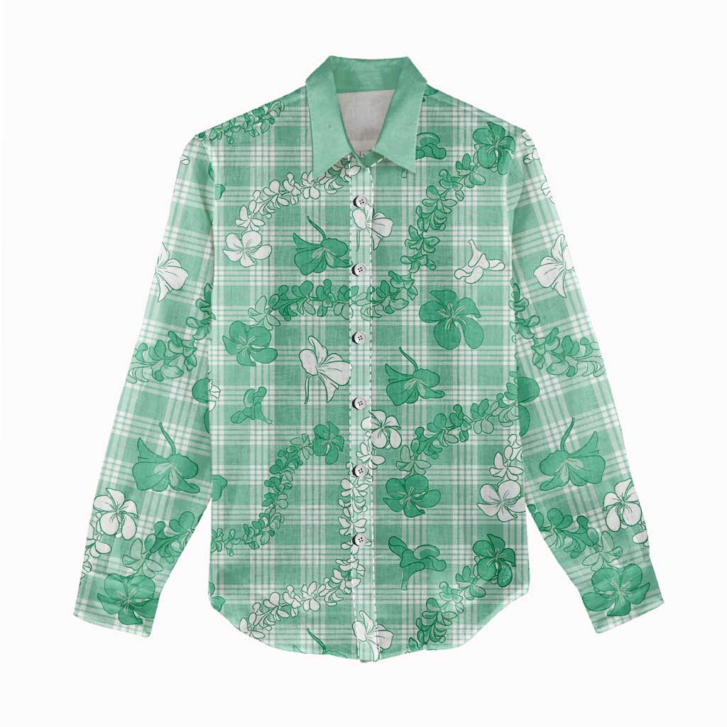 Omaomao Aloha Hawaii Women Casual Shirt Plumeria Lei With Palaka Motif - Polynesian Pride