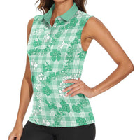 Omaomao Aloha Hawaii Women Sleeveless Polo Shirt Plumeria Lei With Palaka Motif LT14 - Polynesian Pride