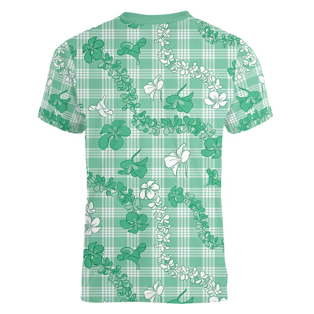 Omaomao Aloha Hawaii Women V-Neck T-Shirt Plumeria Lei With Palaka Motif LT14 - Polynesian Pride