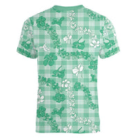 Omaomao Aloha Hawaii Women V-Neck T-Shirt Plumeria Lei With Palaka Motif LT14 - Polynesian Pride