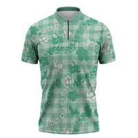 Omaomao Aloha Hawaii Zipper Polo Shirt Plumeria Lei With Palaka Motif LT14 Green - Polynesian Pride