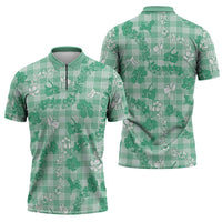Omaomao Aloha Hawaii Zipper Polo Shirt Plumeria Lei With Palaka Motif LT14 - Polynesian Pride