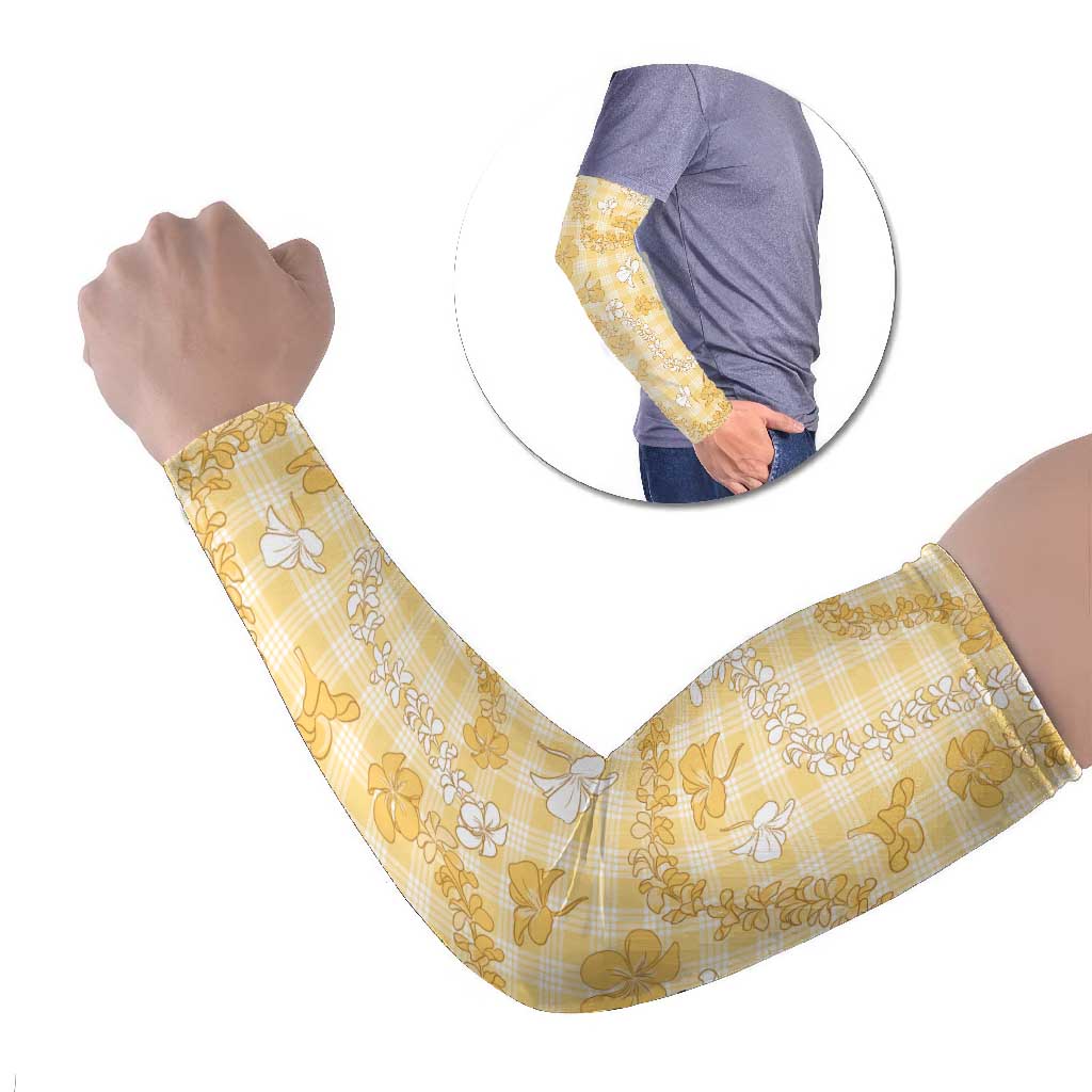 Melemele Aloha Hawaii Arm Sleeves Plumeria Lei With Palaka Motif - Polynesian Pride