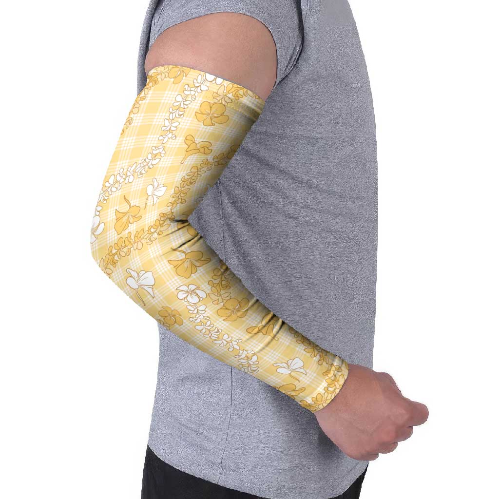 Melemele Aloha Hawaii Arm Sleeves Plumeria Lei With Palaka Motif - Polynesian Pride