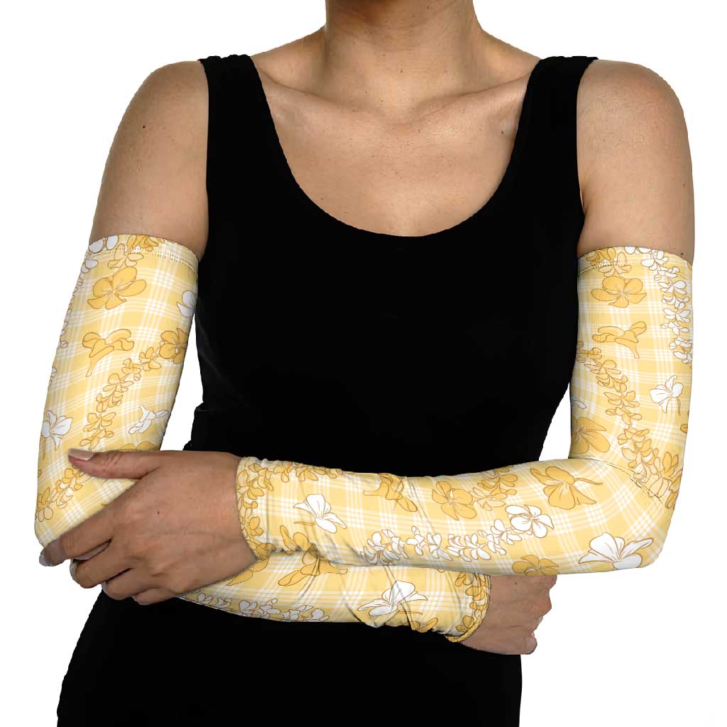 Melemele Aloha Hawaii Arm Sleeves Plumeria Lei With Palaka Motif - Polynesian Pride