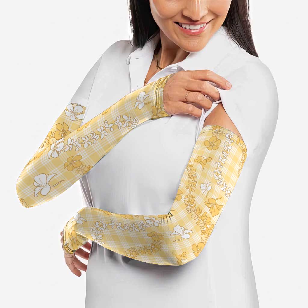 Melemele Aloha Hawaii Arm Sleeves Plumeria Lei With Palaka Motif - Polynesian Pride