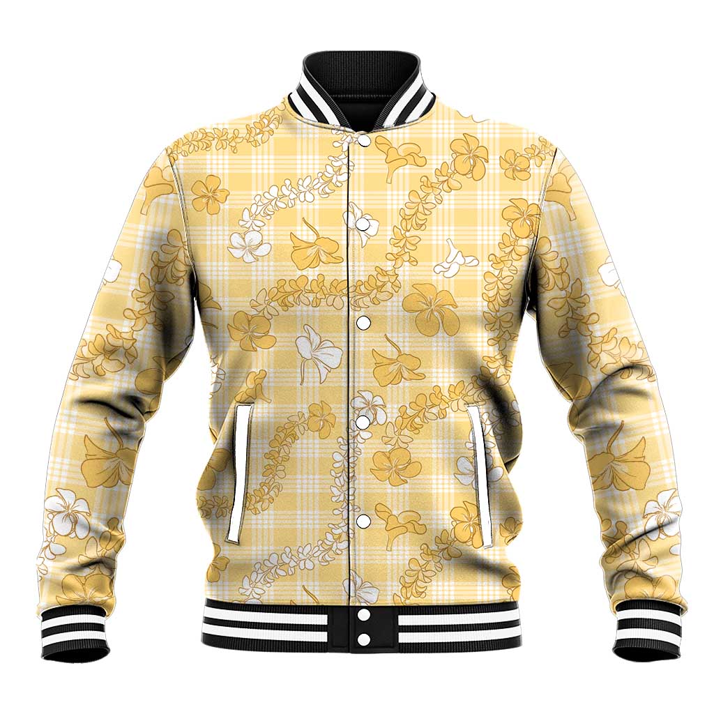 Melemele Aloha Hawaii Baseball Jacket Plumeria Lei With Palaka Motif - Polynesian Pride