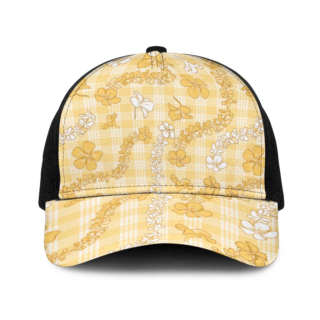 Melemele Aloha Hawaii Baseball Net Cap Plumeria Lei With Palaka Motif - Polynesian Pride