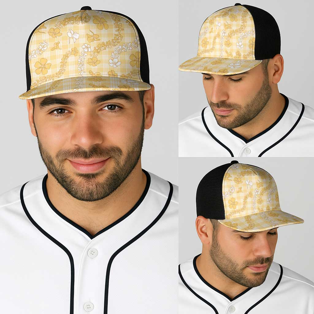 Melemele Aloha Hawaii Baseball Net Cap Plumeria Lei With Palaka Motif - Polynesian Pride