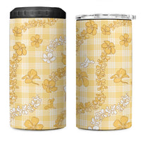 Melemele Aloha Hawaii 4 in 1 Can Cooler Tumbler Plumeria Lei With Palaka Motif LT14 One Size: 16 oz Yellow - Polynesian Pride