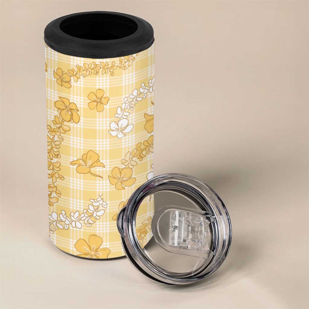 Melemele Aloha Hawaii 4 in 1 Can Cooler Tumbler Plumeria Lei With Palaka Motif LT14 - Polynesian Pride
