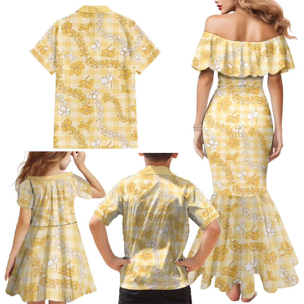 Melemele Aloha Hawaii Family Matching Mermaid Dress and Hawaiian Shirt Plumeria Lei With Palaka Motif LT14 - Polynesian Pride