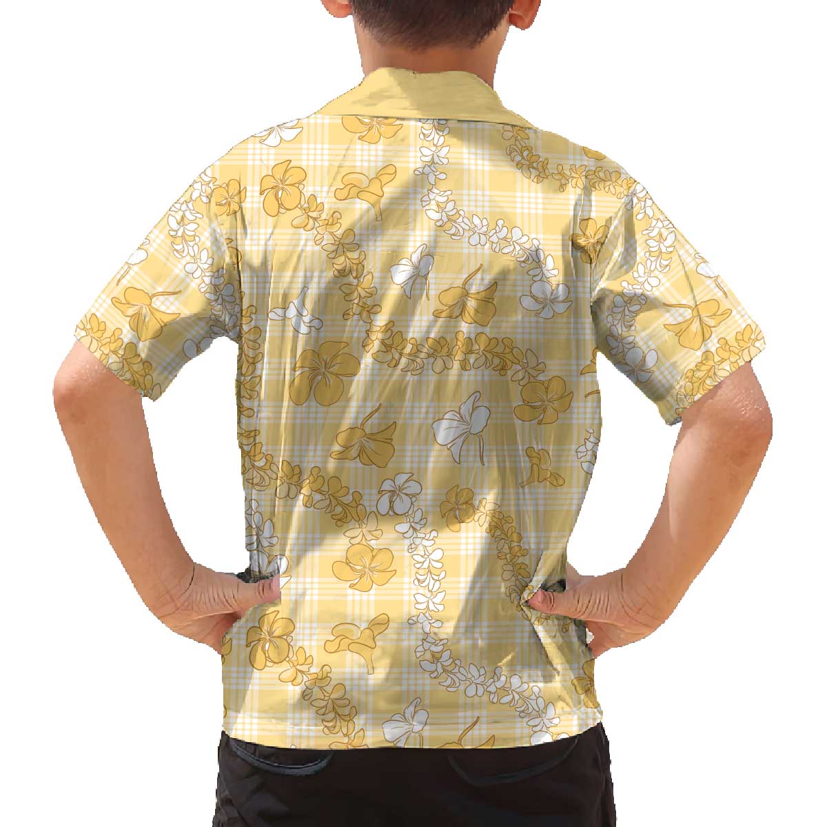 Melemele Aloha Hawaii Family Matching Off The Shoulder Long Sleeve Dress and Hawaiian Shirt Plumeria Lei With Palaka Motif LT14 - Polynesian Pride