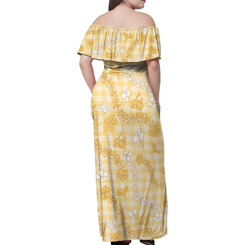 Melemele Aloha Hawaii Family Matching Off Shoulder Maxi Dress and Hawaiian Shirt Plumeria Lei With Palaka Motif LT14 - Polynesian Pride