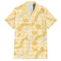 Melemele Aloha Hawaii Family Matching Off Shoulder Short Dress and Hawaiian Shirt Plumeria Lei With Palaka Motif LT14 Dad's Shirt - Short Sleeve Yellow - Polynesian Pride