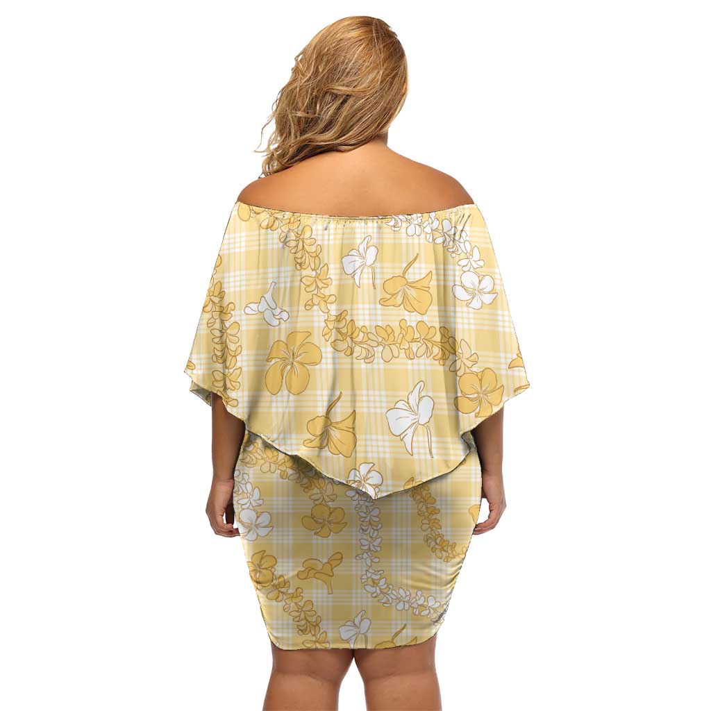 Melemele Aloha Hawaii Family Matching Off Shoulder Short Dress and Hawaiian Shirt Plumeria Lei With Palaka Motif LT14 - Polynesian Pride