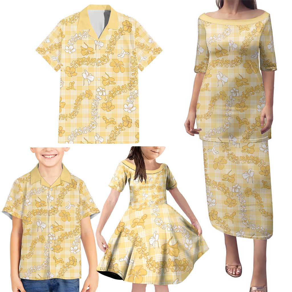 Melemele Aloha Hawaii Family Matching Puletasi and Hawaiian Shirt Plumeria Lei With Palaka Motif - Polynesian Pride