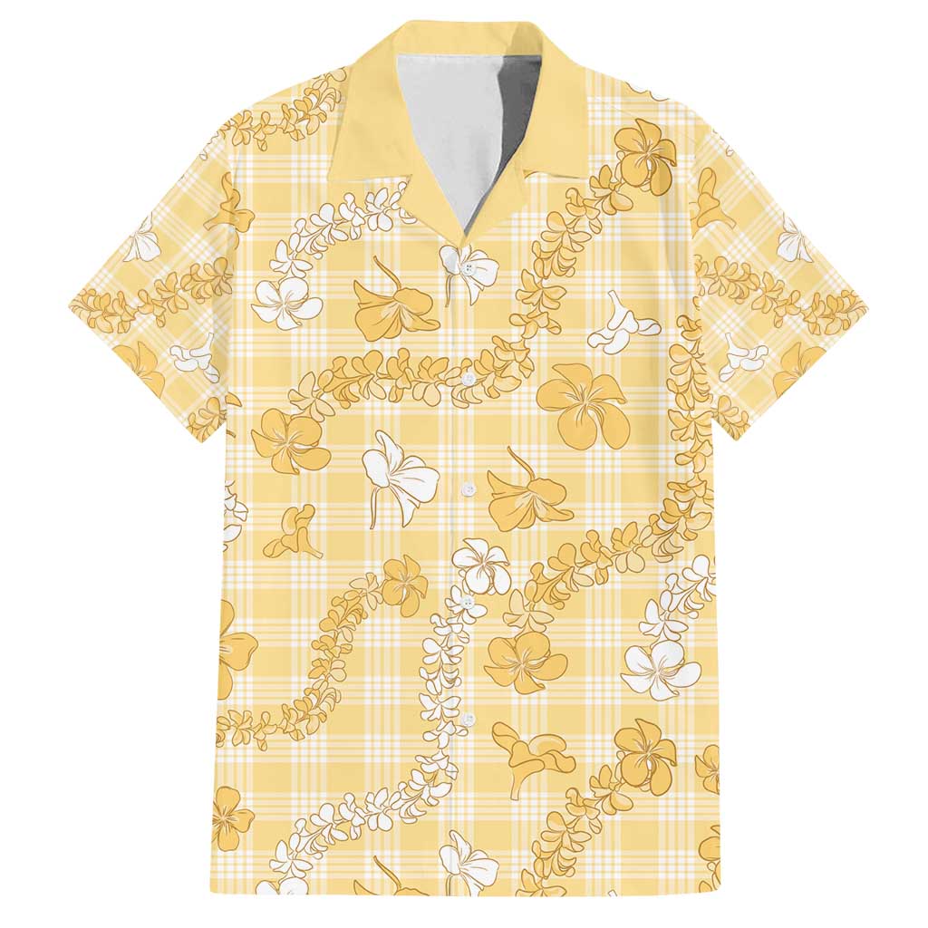 Melemele Aloha Hawaii Family Matching Puletasi and Hawaiian Shirt Plumeria Lei With Palaka Motif LT14 Dad's Shirt - Short Sleeve Yellow - Polynesian Pride
