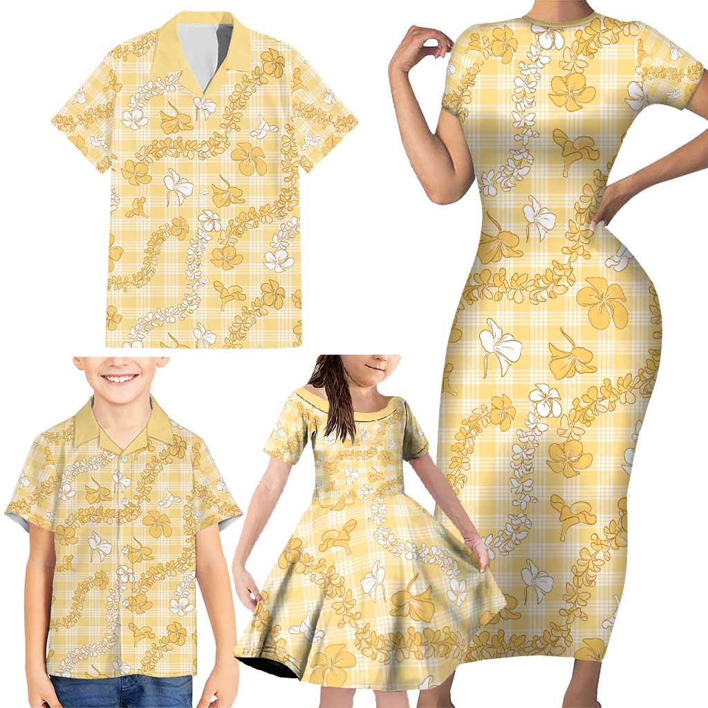 Melemele Aloha Hawaii Family Matching Short Sleeve Bodycon Dress and Hawaiian Shirt Plumeria Lei With Palaka Motif LT14 - Polynesian Pride