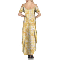 Melemele Aloha Hawaii Family Matching Summer Maxi Dress and Hawaiian Shirt Plumeria Lei With Palaka Motif LT14 - Polynesian Pride