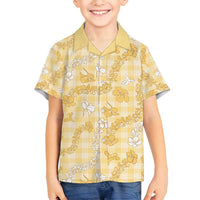Melemele Aloha Hawaii Family Matching Summer Maxi Dress and Hawaiian Shirt Plumeria Lei With Palaka Motif LT14 Son's Shirt Yellow - Polynesian Pride