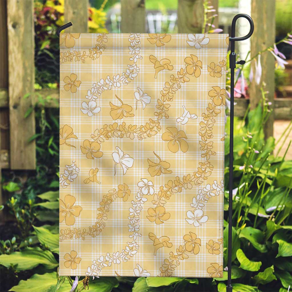 Melemele Aloha Hawaii Garden Flag Plumeria Lei With Palaka Motif - Polynesian Pride