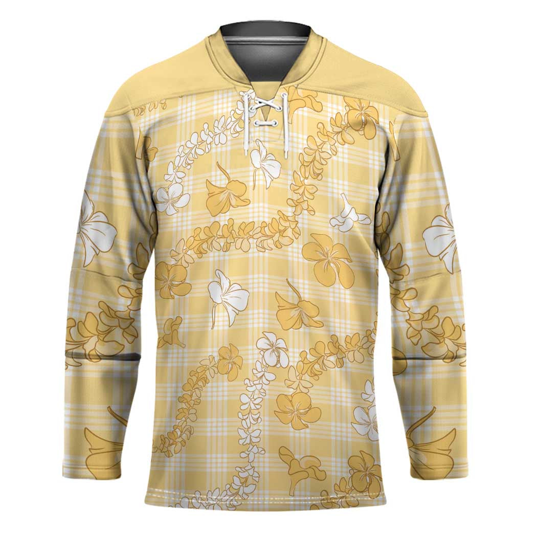 Melemele Aloha Hawaii Hockey Jersey Plumeria Lei With Palaka Motif - Polynesian Pride