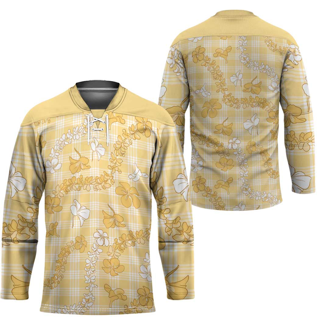Melemele Aloha Hawaii Hockey Jersey Plumeria Lei With Palaka Motif - Polynesian Pride