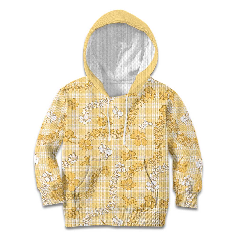 Melemele Aloha Hawaii Kid Hoodie Plumeria Lei With Palaka Motif LT14 Hoodie Yellow - Polynesian Pride
