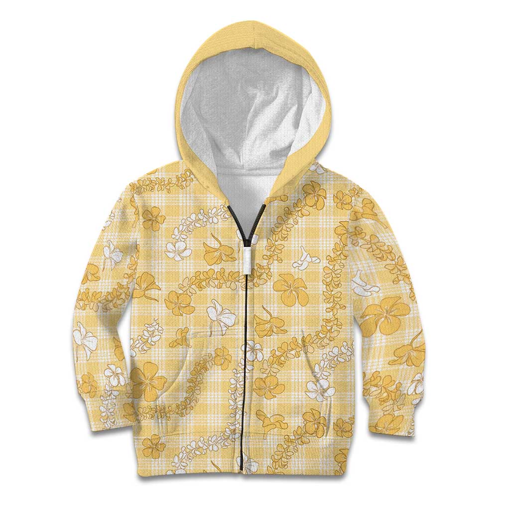 Melemele Aloha Hawaii Kid Hoodie Plumeria Lei With Palaka Motif LT14 Zip Hoodie Yellow - Polynesian Pride