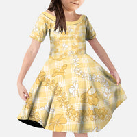 Melemele Aloha Hawaii Kid Short Sleeve Dress Plumeria Lei With Palaka Motif LT14 KID Yellow - Polynesian Pride