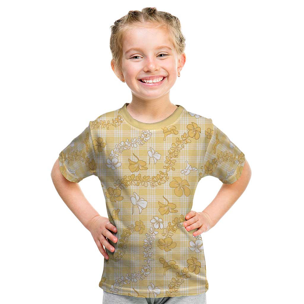 Melemele Aloha Hawaii Kid T Shirt Plumeria Lei With Palaka Motif - Polynesian Pride