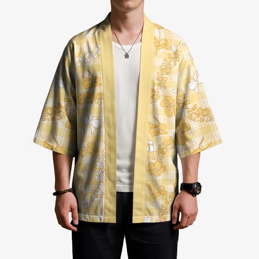 Melemele Aloha Hawaii Kimono Plumeria Lei With Palaka Motif - Polynesian Pride