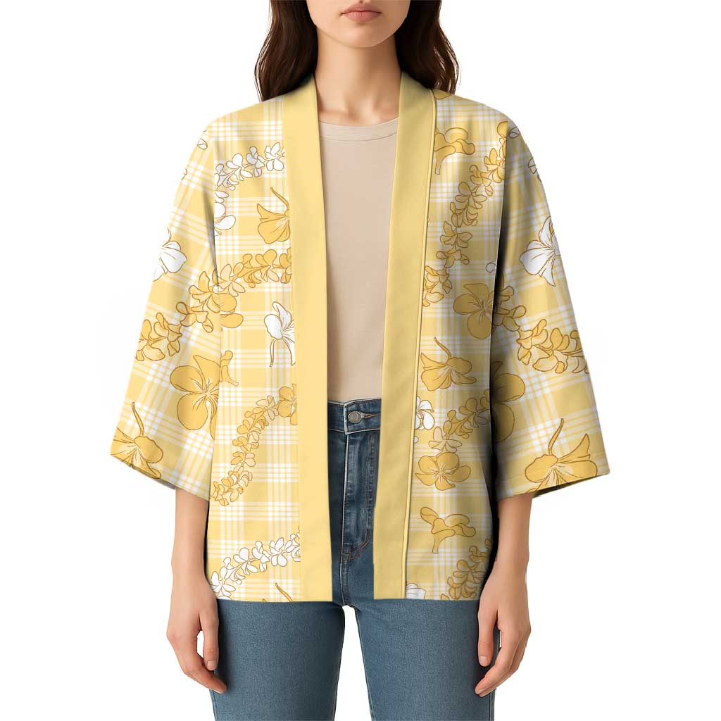 Melemele Aloha Hawaii Kimono Plumeria Lei With Palaka Motif - Polynesian Pride