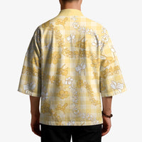 Melemele Aloha Hawaii Kimono Plumeria Lei With Palaka Motif - Polynesian Pride
