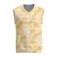 Melemele Aloha Hawaii Christmas Knitted V-Neck Vest Plumeria Lei With Palaka Motif LT14 Yellow - Polynesian Pride